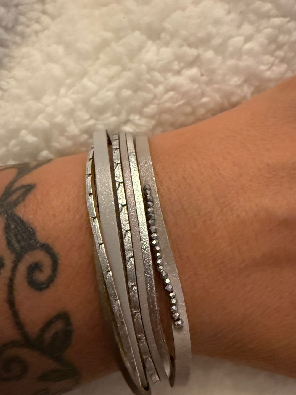 Buckle Silver Multi-Row Wrap Bracelet with Rhinestone Accent